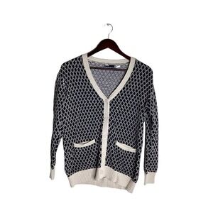 BDG Geometric Pattern Cardigan Sweater Beige Black V-Neck‎ Button Front Size S